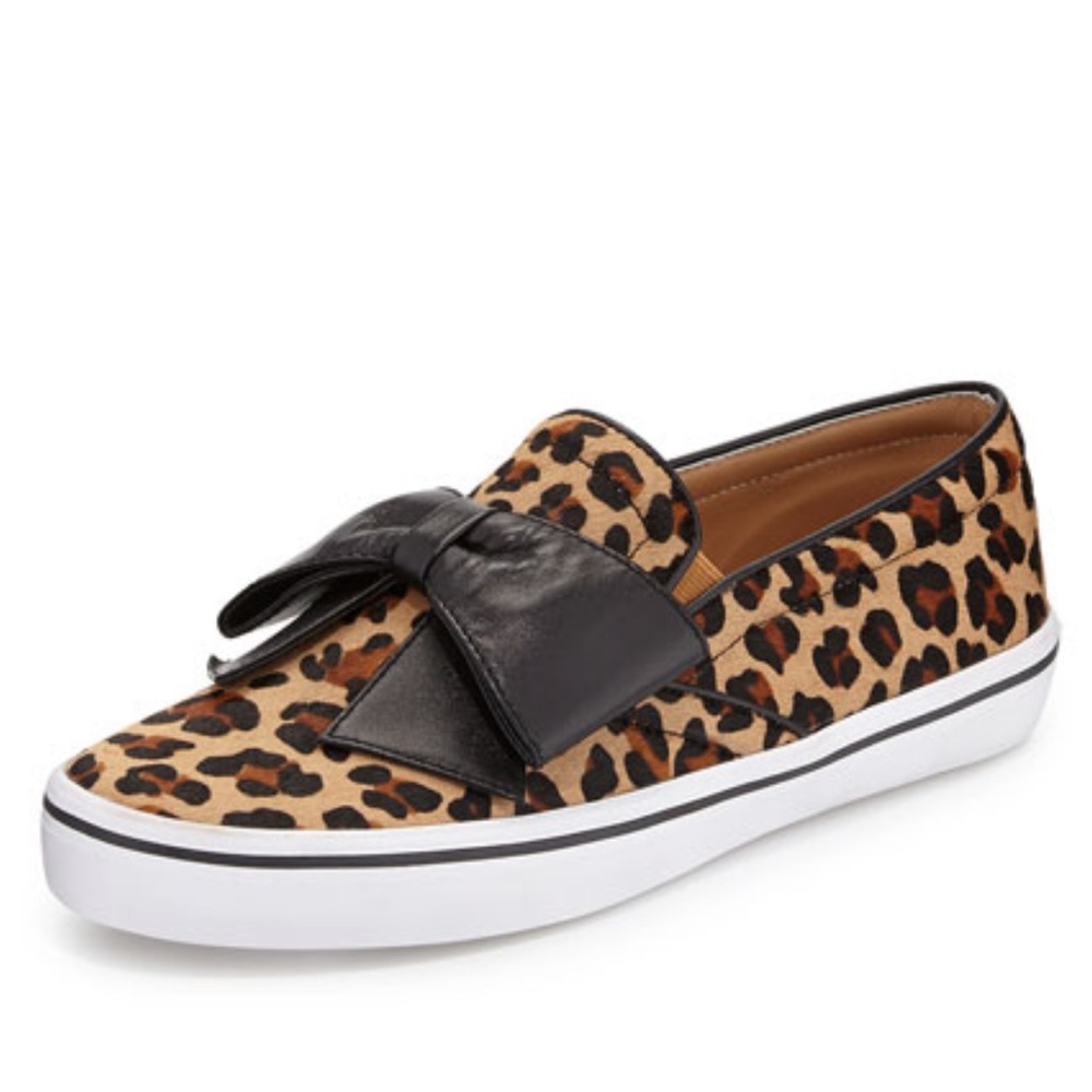Kate Spade Leopard Print Slip-On Sneakers with Black Bow